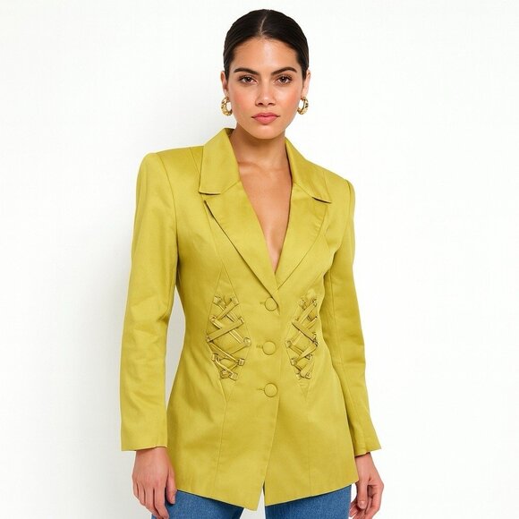 vintage 90s BEBE jacket blazer lime green 8 MEDIUM - Picture 1 of 8